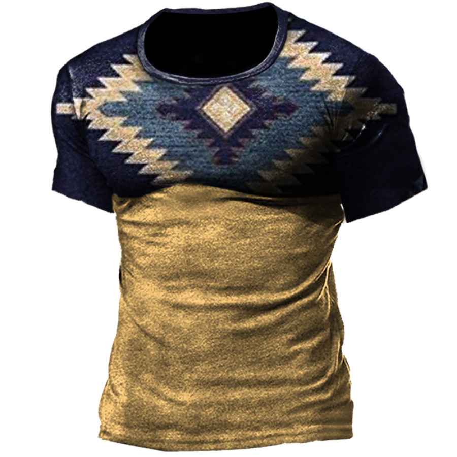 

Camiseta Masculina De Manga Curta Tática Com Padrão étnico Ocidental Retrô