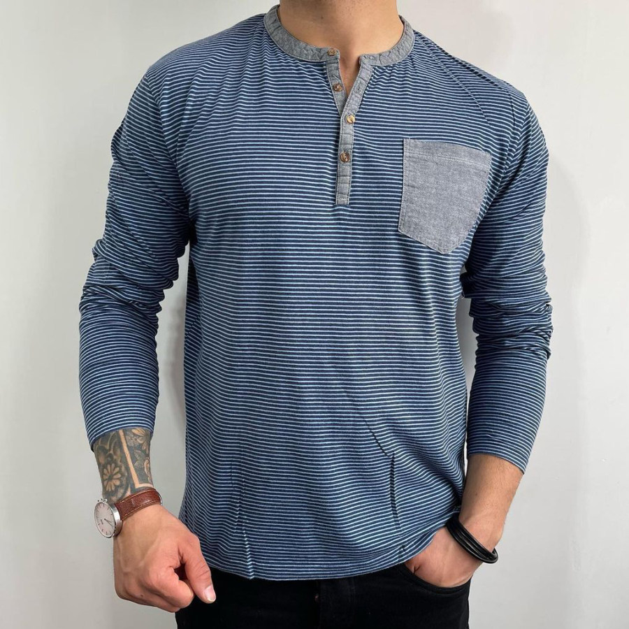 

Striped Henry Neck Long Sleeve T-shirt