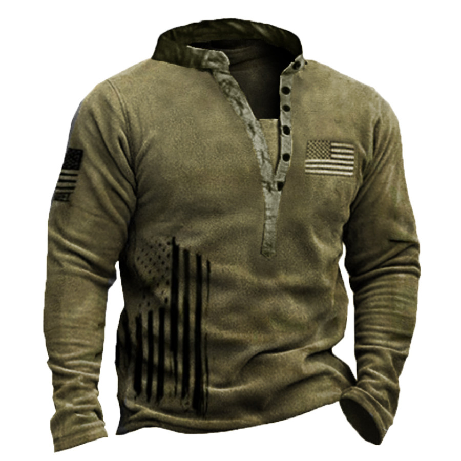 

Men's American Flag Outdoor Fleece Warm Henry Collar Sweatshirt