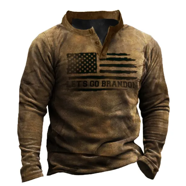 Men's American Flag Outdoor Fleece Warm Henry Collar Sweatshirt - Nikiluwa.com 