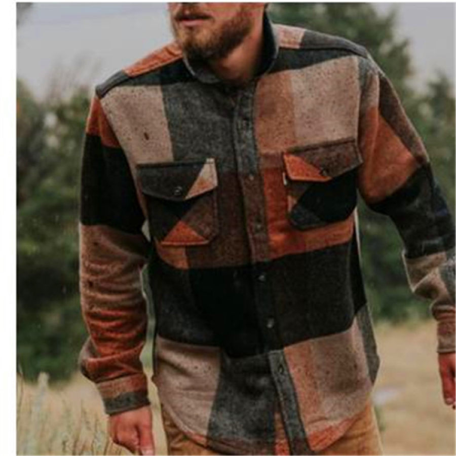 

Men's Retro Pocket Plaid Shirt