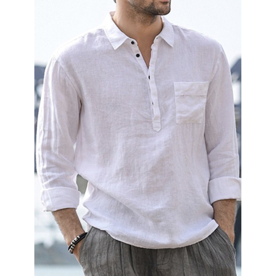 

Vintage Casual Solid Color Long Sleeve Pocket Shirt
