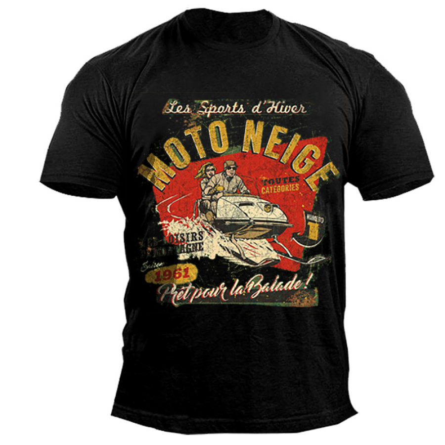 

Men's Retro Motorcycle Print Short Sleeve Cotton T-shirt