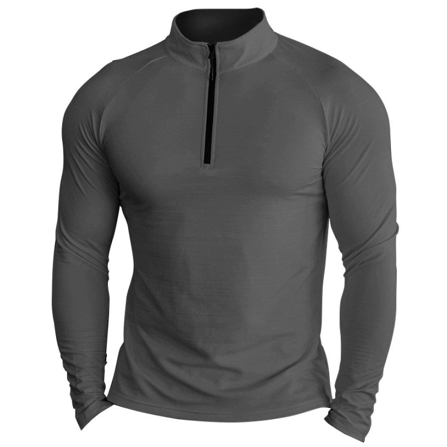 Men's Stand Collar Zip Long Sleeve Sports T-Shirt