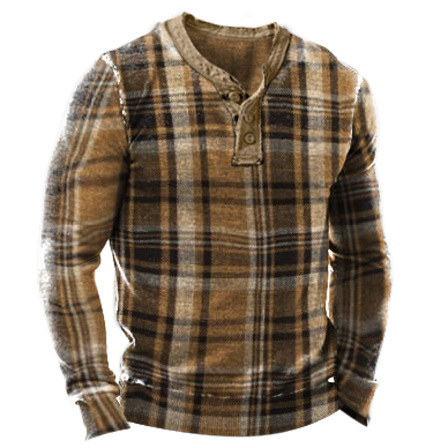 

Men's Outdoor Plaid V-neck T-shirt