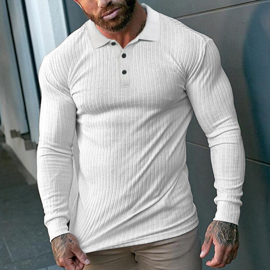 

Knitted Stretch Breathable Lapel Long Sleeve Sports Polo Shirt