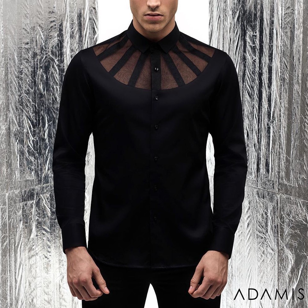 Fashion Slim Fit Perspective Stitching Fabric Shirt