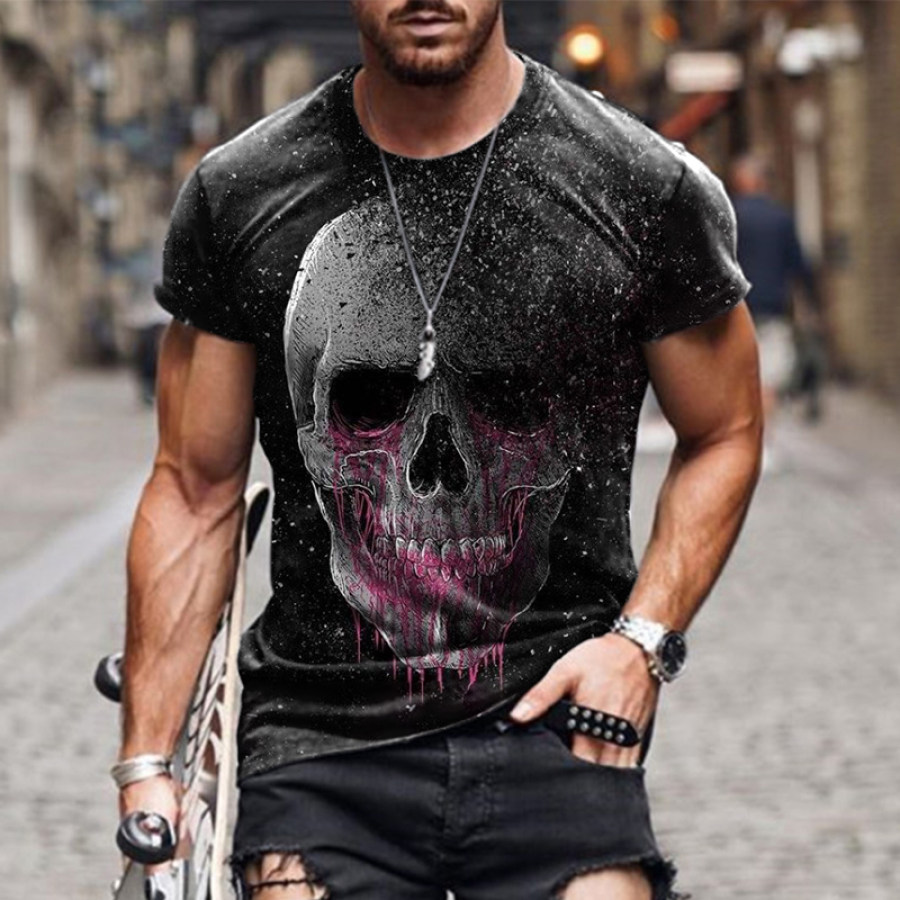 

Round Neck All-match Mens Casual Short-sleeved Skull Print