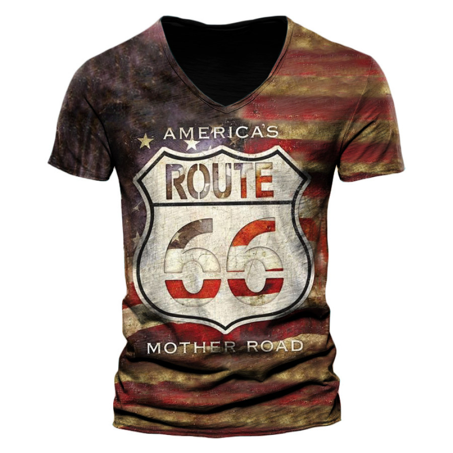 Mens Outdoor Tactics Retro Route 66 Printed T-shirt