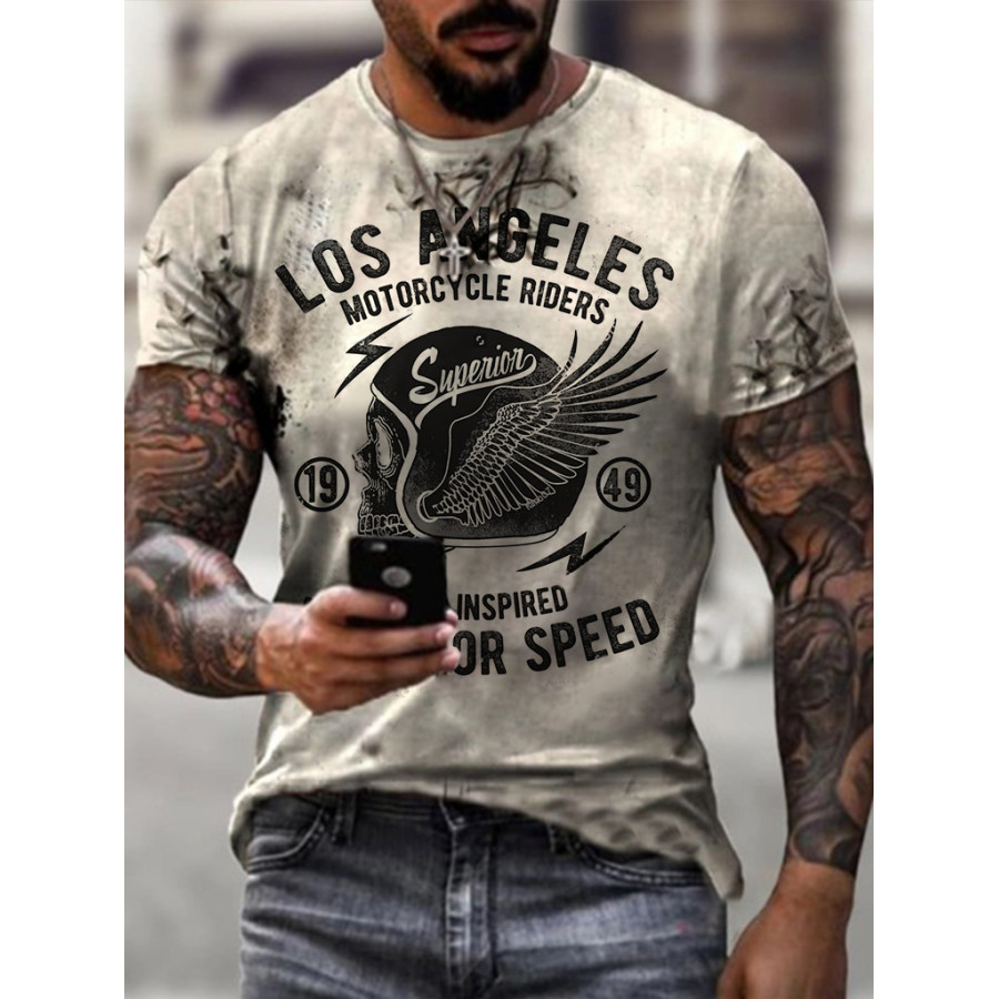 

Mens Retro Motorcycle Riders Printed Casual T-shirt