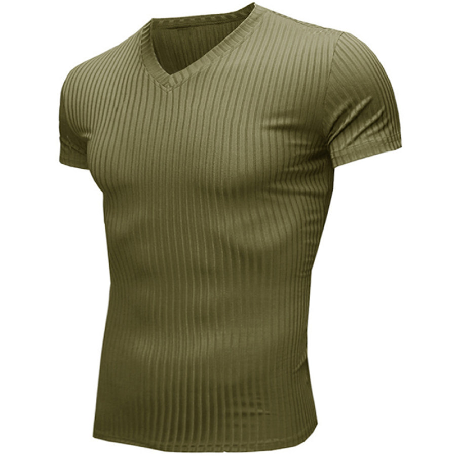 

Men's Sports Skinny V-Neck Knit Short Sleeve T-Shirt