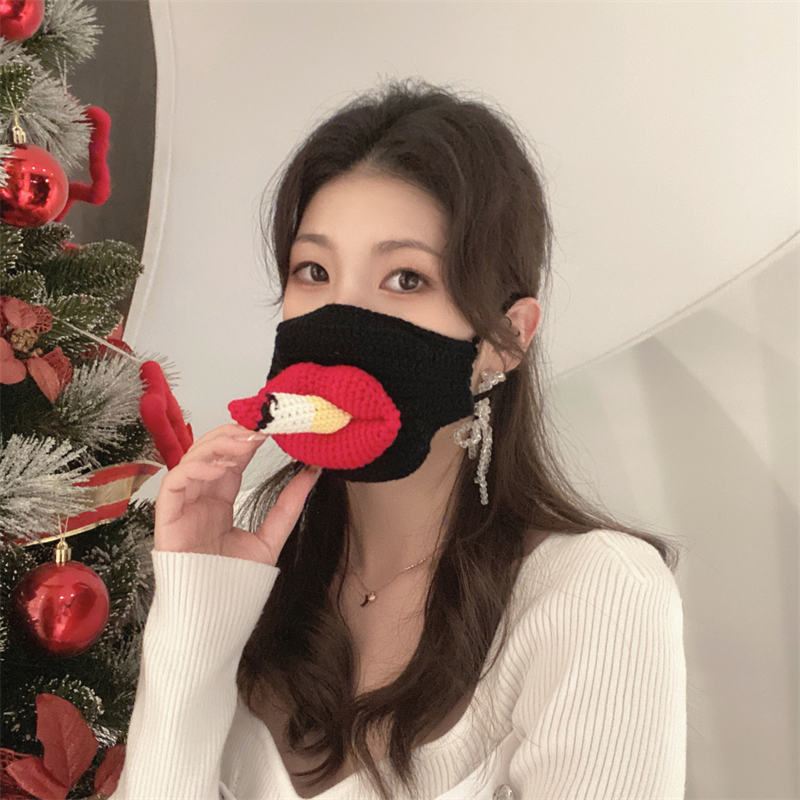 Knitted Red Lips Funny Mask