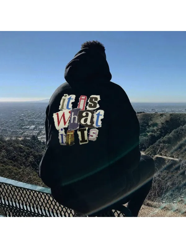 Men's It Is What It Is Letters Print Casual Hoodie - Anrider.com 