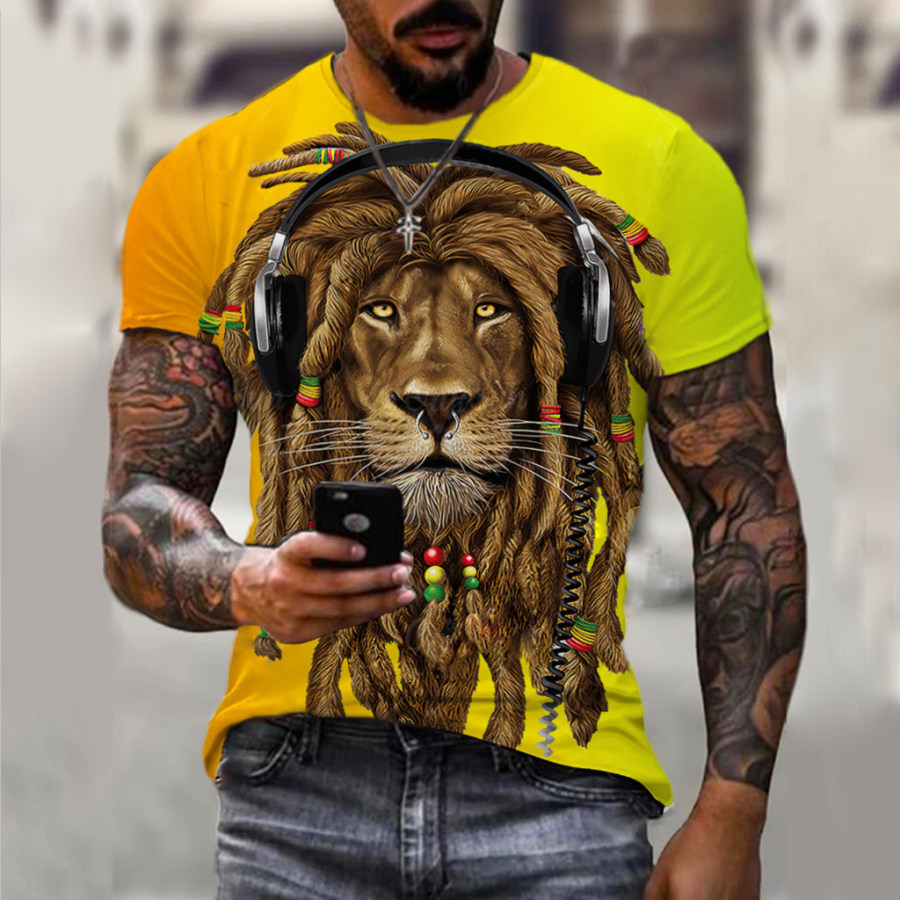

Men's Fashion Animal Lion Graffiti Painted Sports Short Sleeve T-Shirt