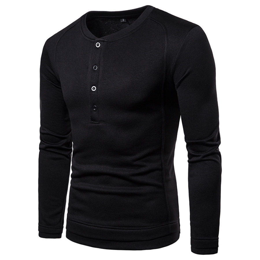 

Men's Fleece Warm Henley Collar Slim Bottoming Shirt