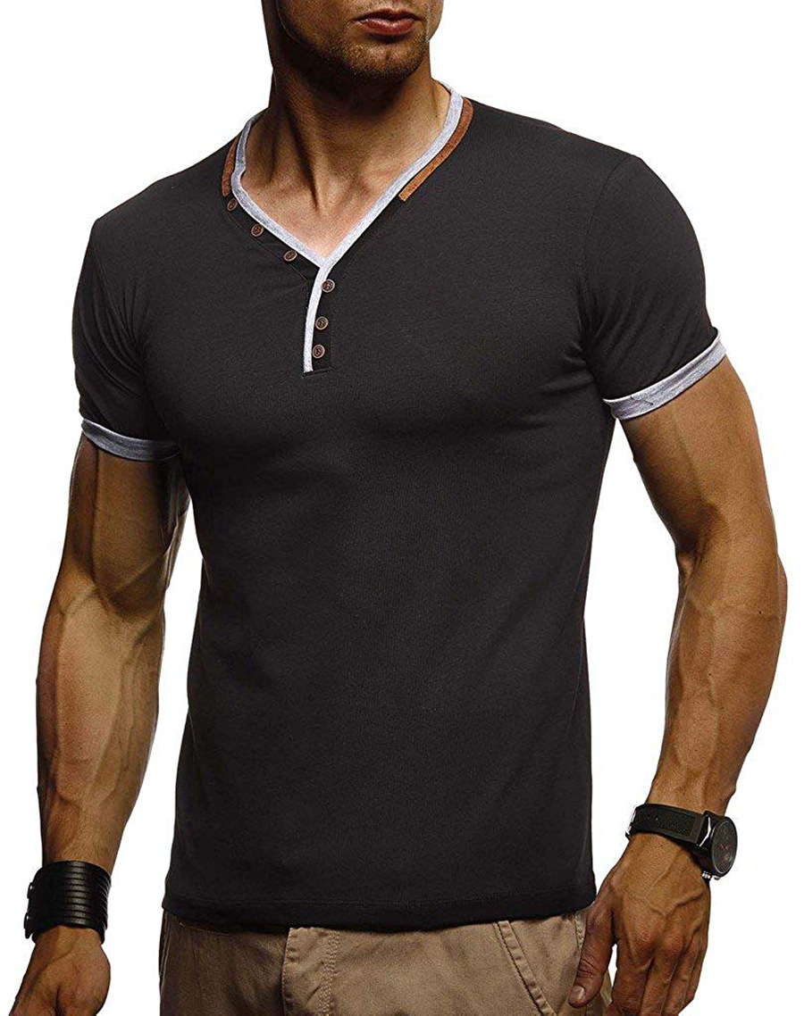 Men's Button Contrast Stitching Chic Sports And Leisure T-shirt