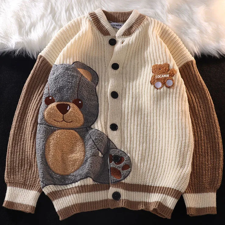 Unisex Cute Bear Knit Jacket