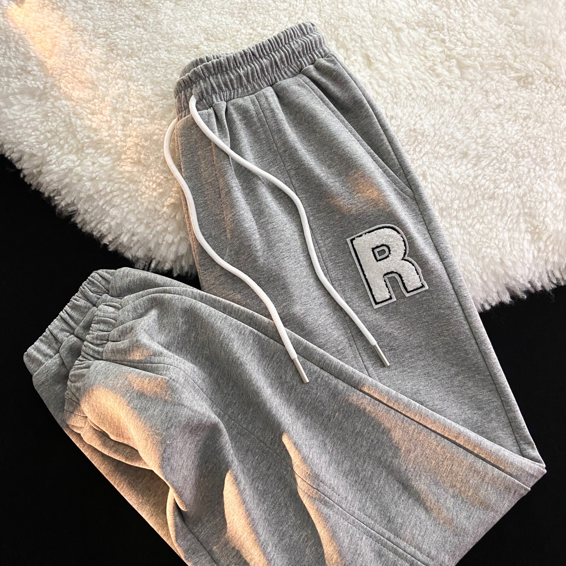 Unisex Flocked Letter Harem Pants White Casual Pants