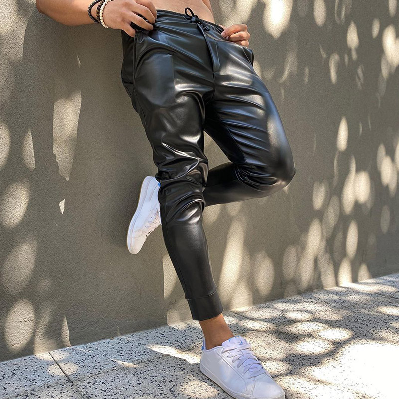 Personalized Slim Solid Color Leather Pants