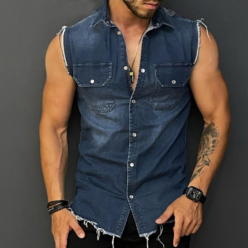 Casual Pocket Denim Sleeveless Shirt
