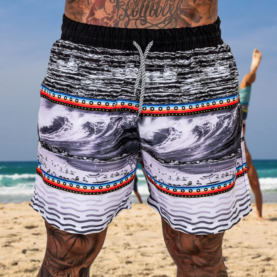 

Men's Casual 3D Printed Straight Micro Stretch Beach Shorts