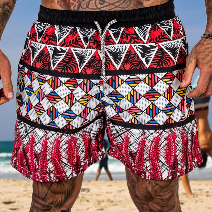 

Men's Casual Wheat Print Straight Micro-Stretch Beach Shorts