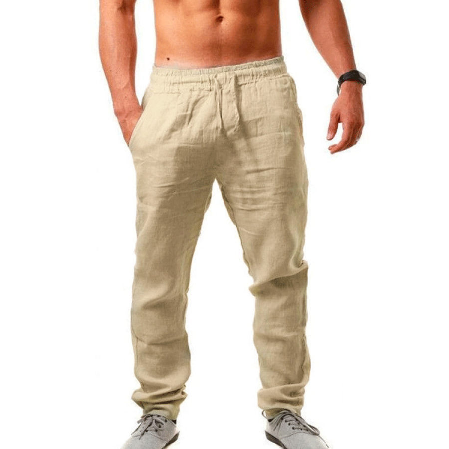 

Мужские льняные брюки Мужские хип-хоп дышащие хлопчатобумажные и льняные брюки Модные однотонные повседневные брюки