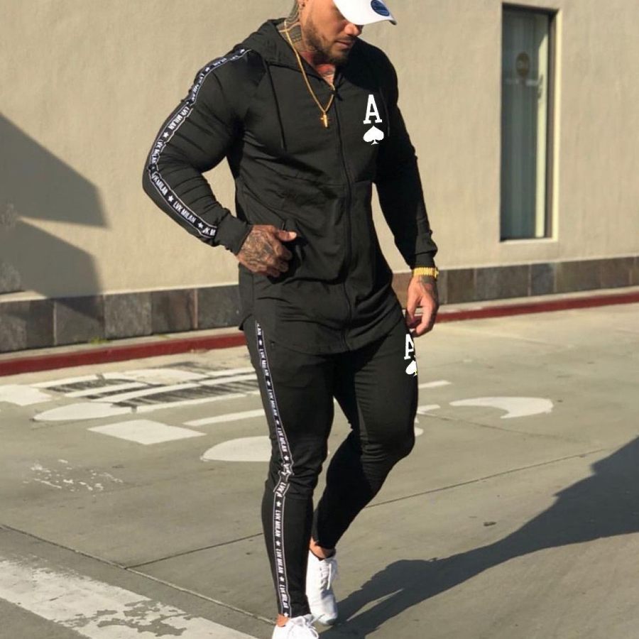 

Men's Playing Card Letter Print Long Sleeve Casual Sports Suit