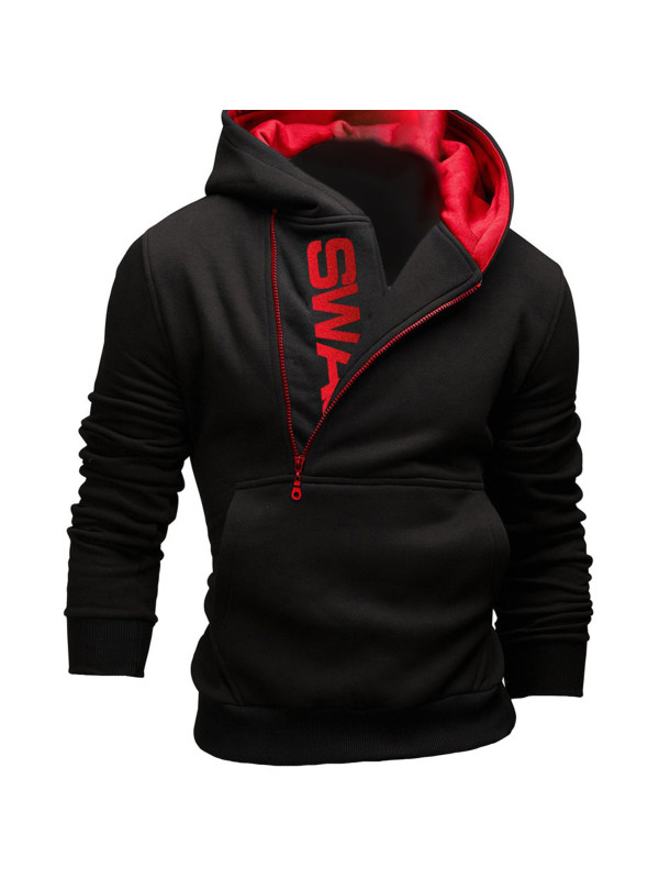 Men's Fashion Casual Letter Print Side Zip Hoodie