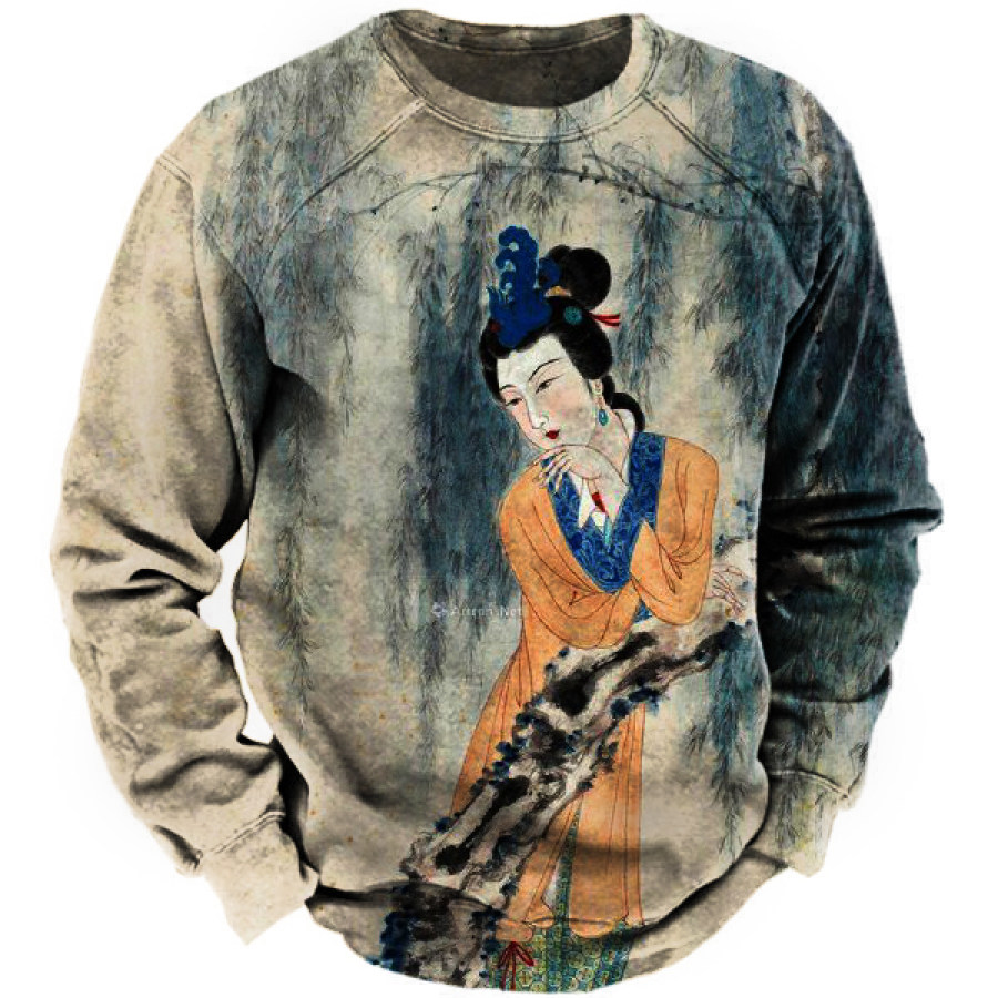 

Men's Outdoor Ancient Ink Painting Print Retro Sweatshirt