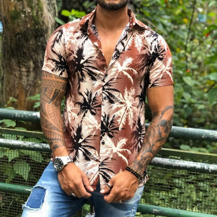 

Fashion Coconut Tree Print Casual Men's Shirt