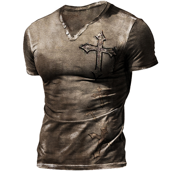 Men's Outdoor Jesus Cross Chic Vintage Henry Tactical T-shirt