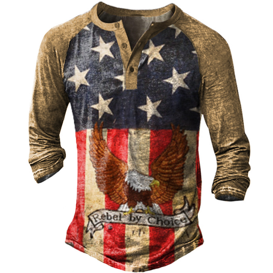 

American Flag Eagle Vintage Print Henry T-Shirt