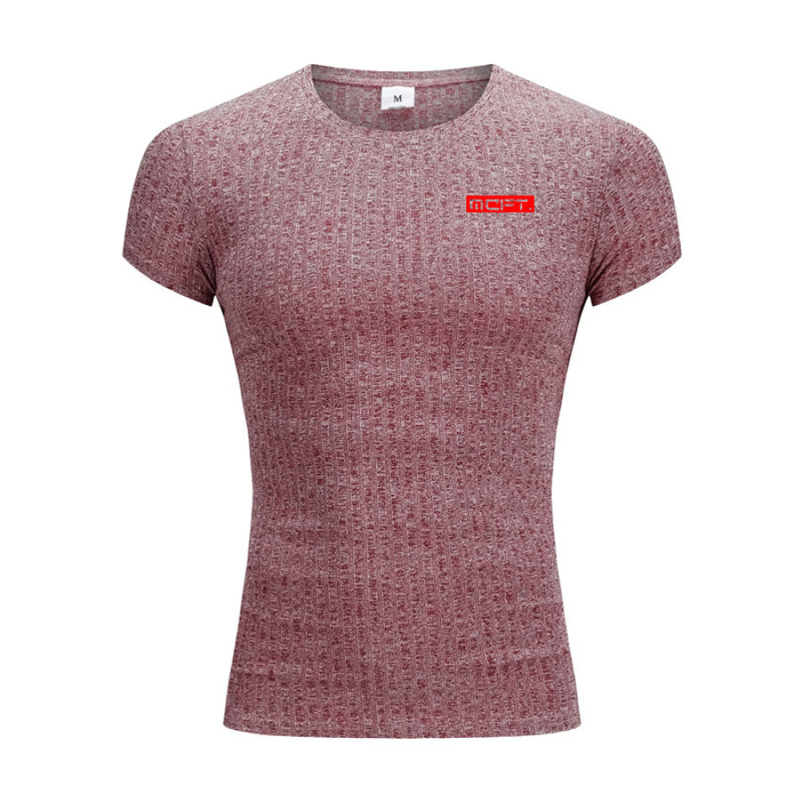 

Men's High Stretch Breathable Striped Print Sports Crewneck T-Shirt