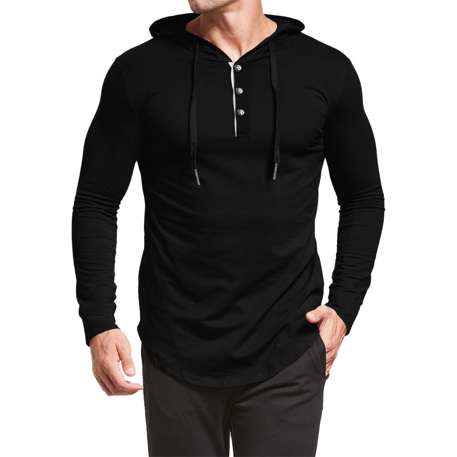 

Men's Solid Color Hooded Drawstring Casual Sports T-Shirt