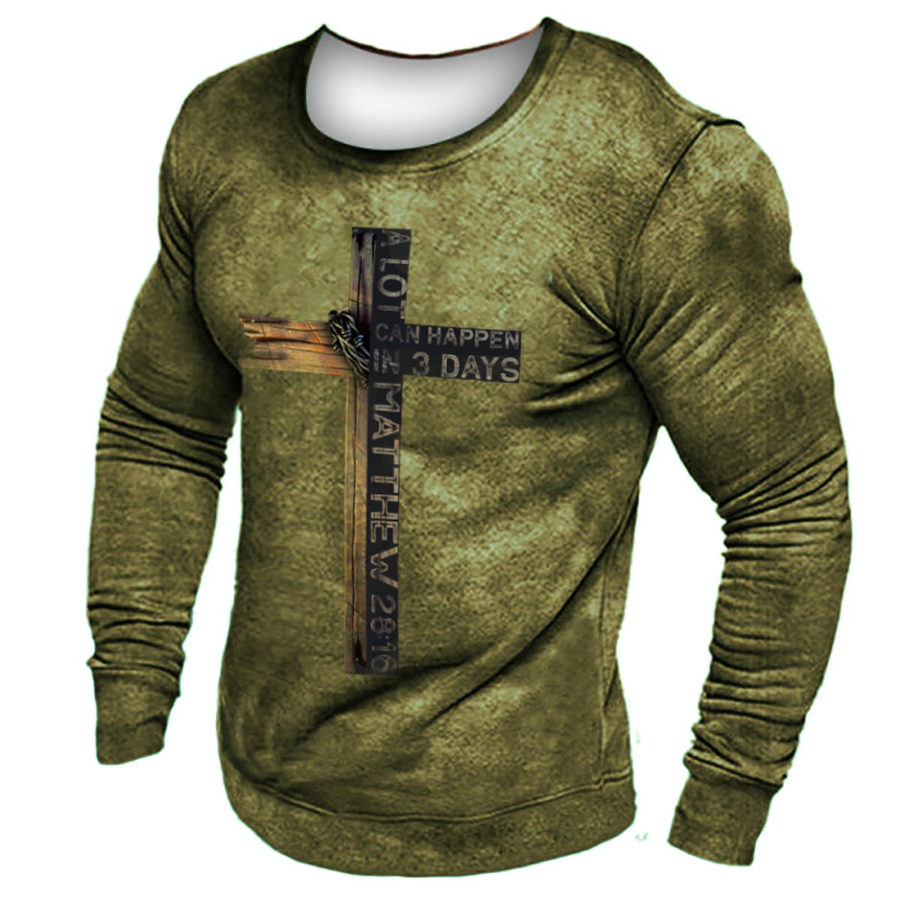

Men's Outdoor A Lot Can Happen In Three Days Matthew 28:16 Easter Cross Sweatshirt