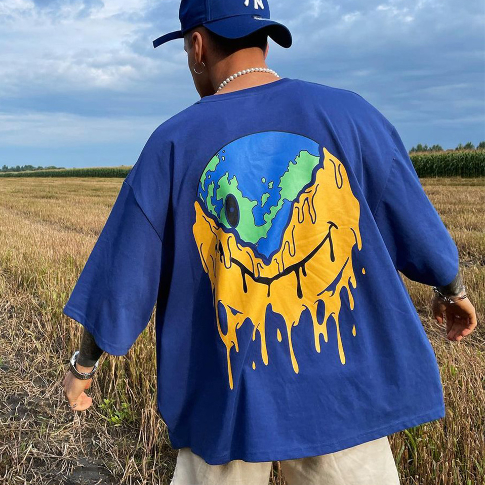 Fashion Print Short Sleeve Blue T Shirt