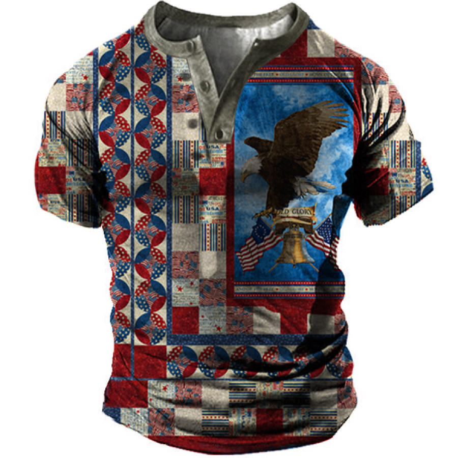 

Men's Outdoor Free Eagle Old Glory Pattern Henley T-Shirt