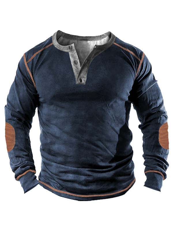 Men's Outdoor Retro Tactical Henley Long Sleeve Shirt