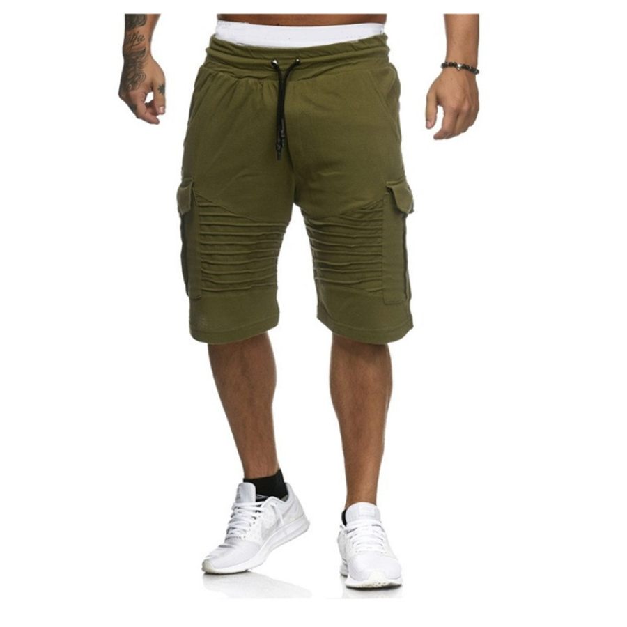 

Men's Pleated Tie Solid Outdoor Shorts