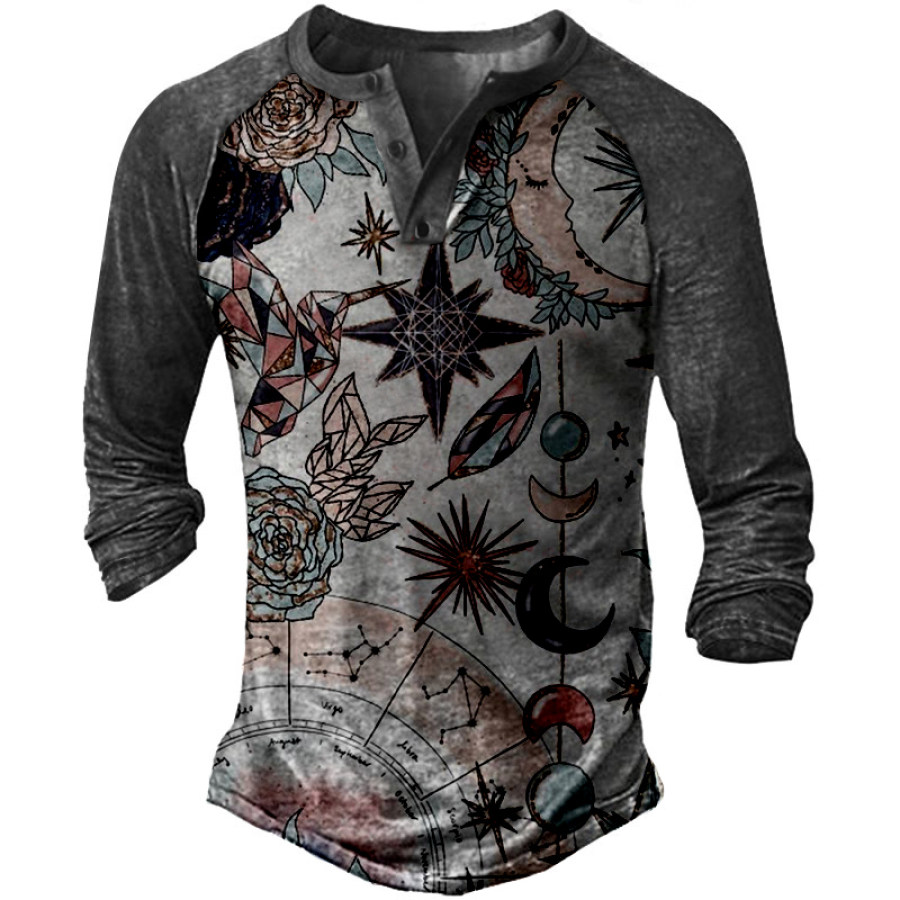 

Men's Outdoor Star Moon Floral Print Long Sleeve T-Shirt