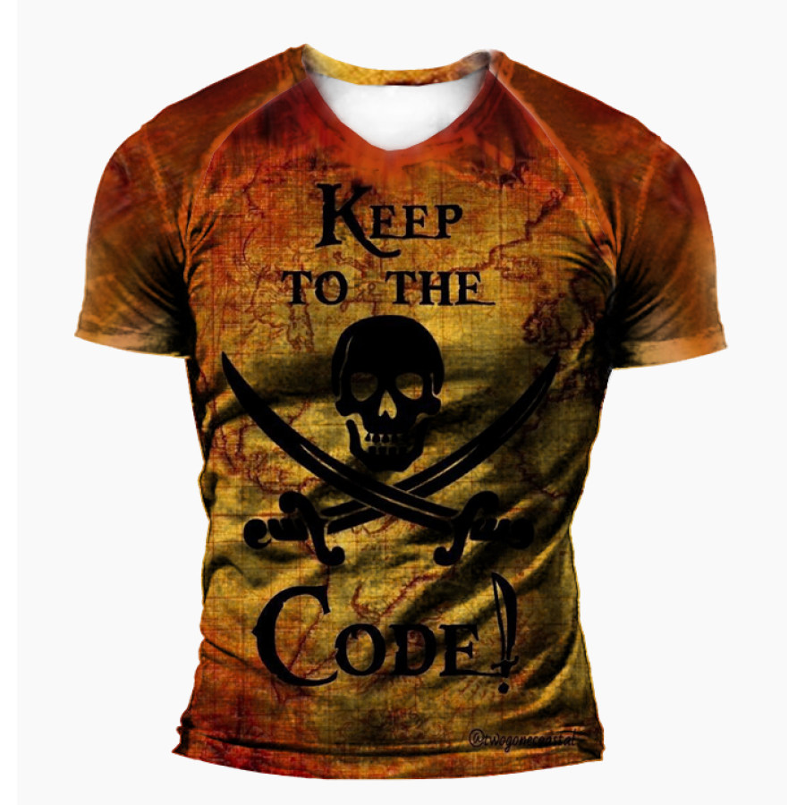 

Men's Vintage Map Skull Print Crew Neck T-