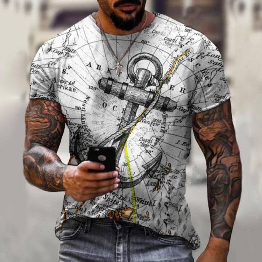 

Men's Vintage Nautical Anchor Print Short Sleeve T-Shirt