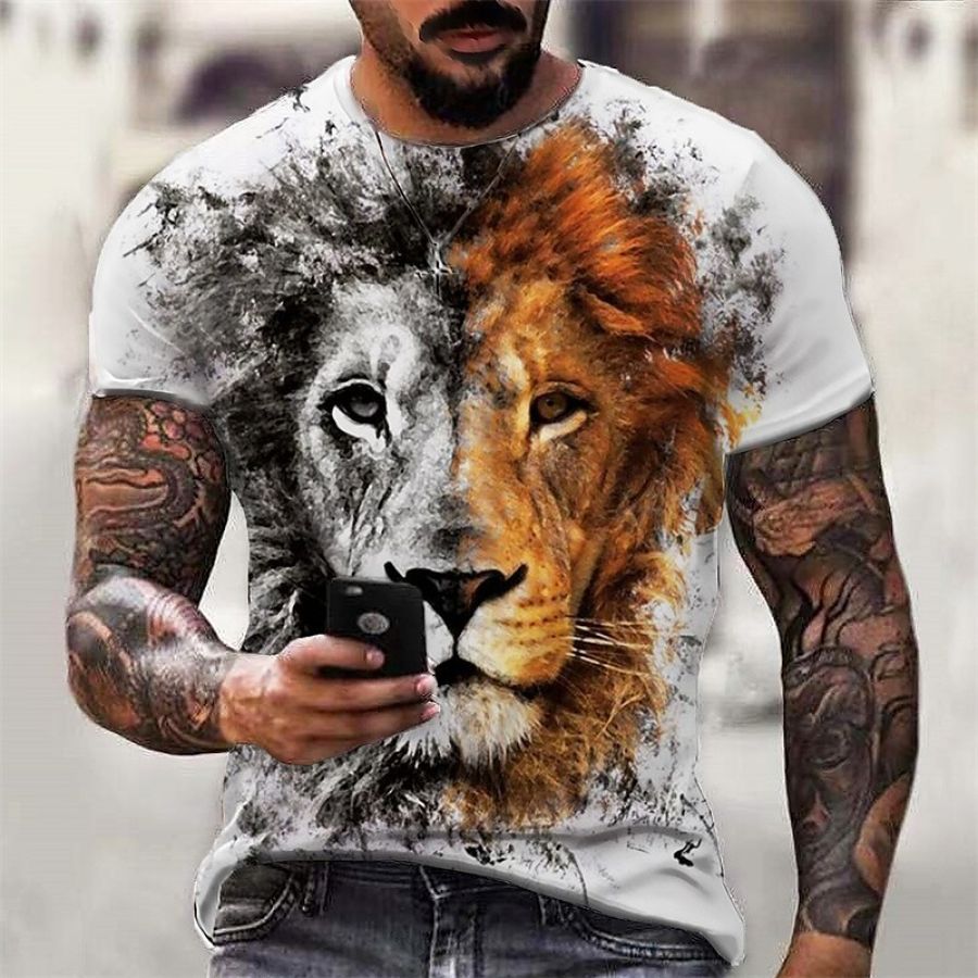 

Men's Fashion Ink Lion Print Short Sleeve T-Shirt
