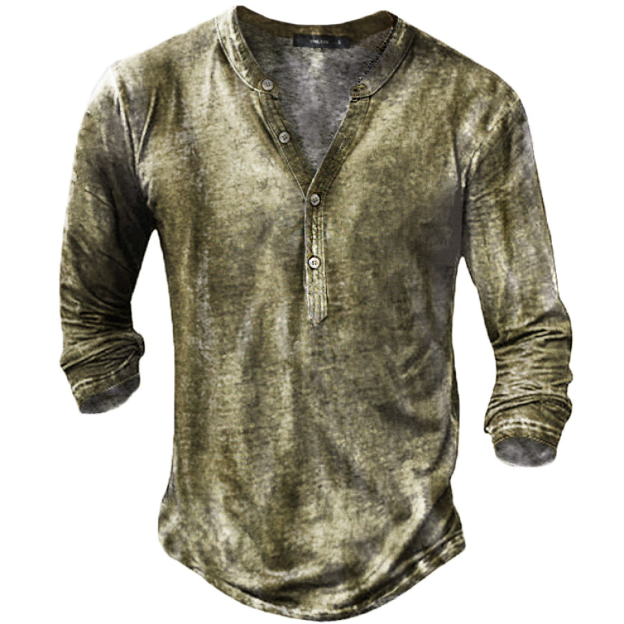 

Men's Casual Vintage Henley Collar Long Sleeve T-Shirt