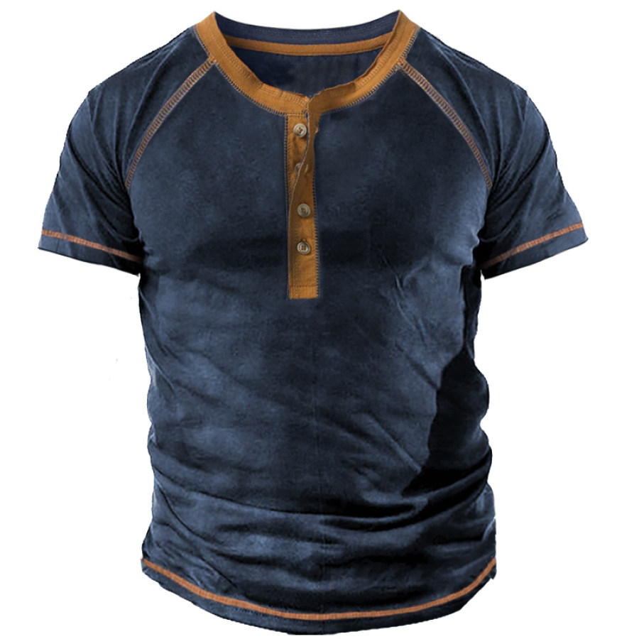 Men's Outdoor Retro Tactical Henley Short Sleeve Shirt