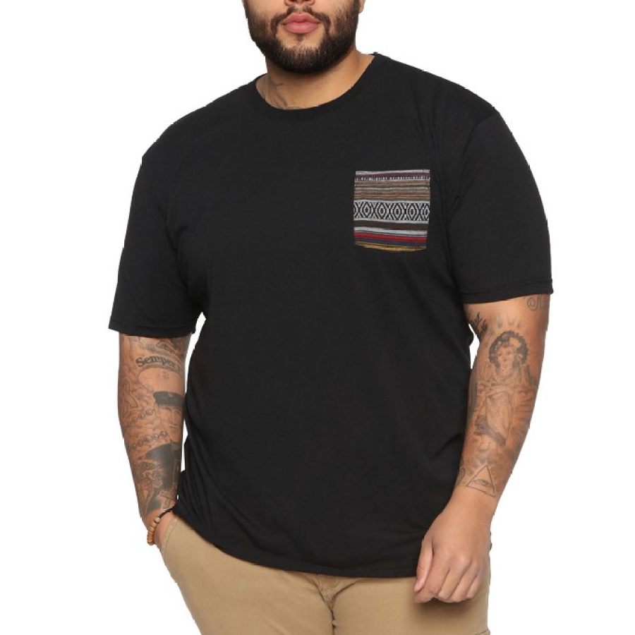 

Men's Vintage Patchwork Ethnic Pocket T-Shirt