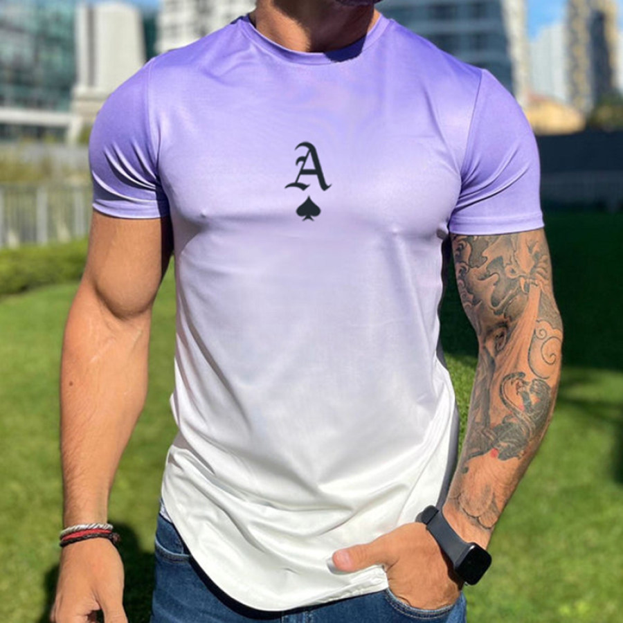 

Men's Fashion Gradient Spades Ace Print Casual Slim Short Sleeve T-Shirt