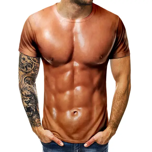 Men's 3D Graphic Muscle Simulation Plus Size Crew Neck Short Sleeve Tee - Kalesafe.com 