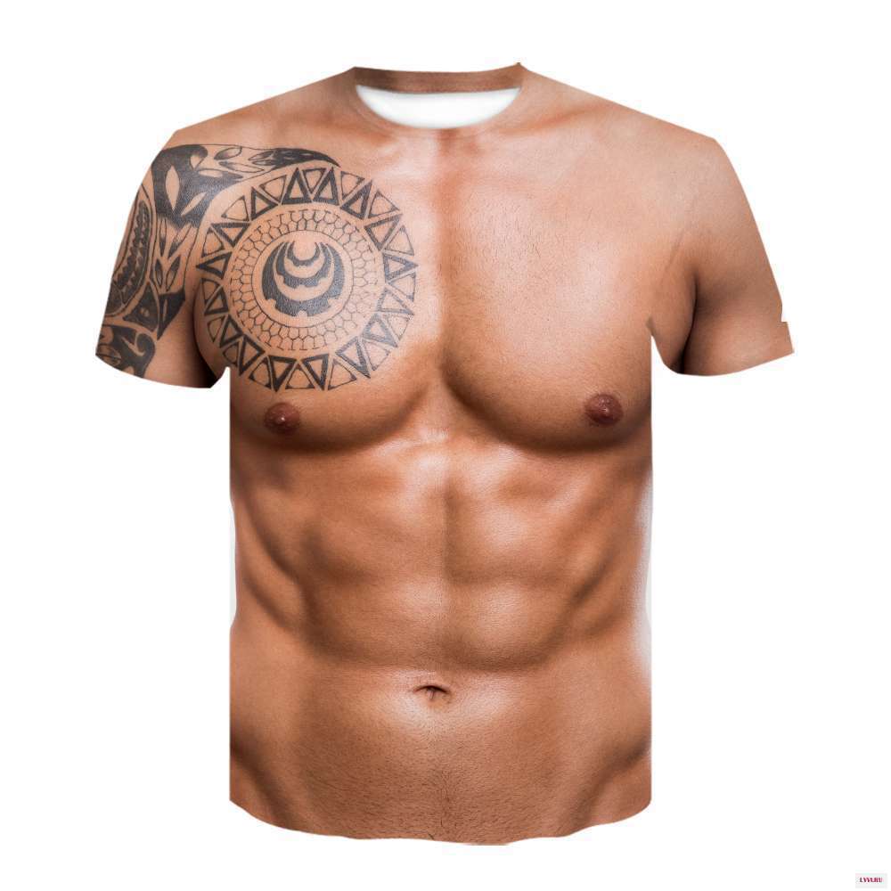 Men's 3d Graphic Muscle Chic Simulation Plus Size Crew Neck Short Sleeve Tee